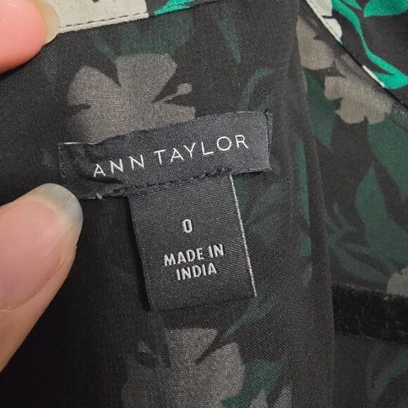 Green mixed floral blouson midi dress Ann Taylor size 0 - Picture 8 of 11